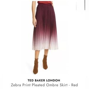 TED BAKER LONDON Zebra Print Pleated Ombre Skirt - oxblood Red 5 12